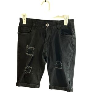 Skinny Fit Collection Skinny Fit black stretchy distressed cuffed shorts Sz 28
